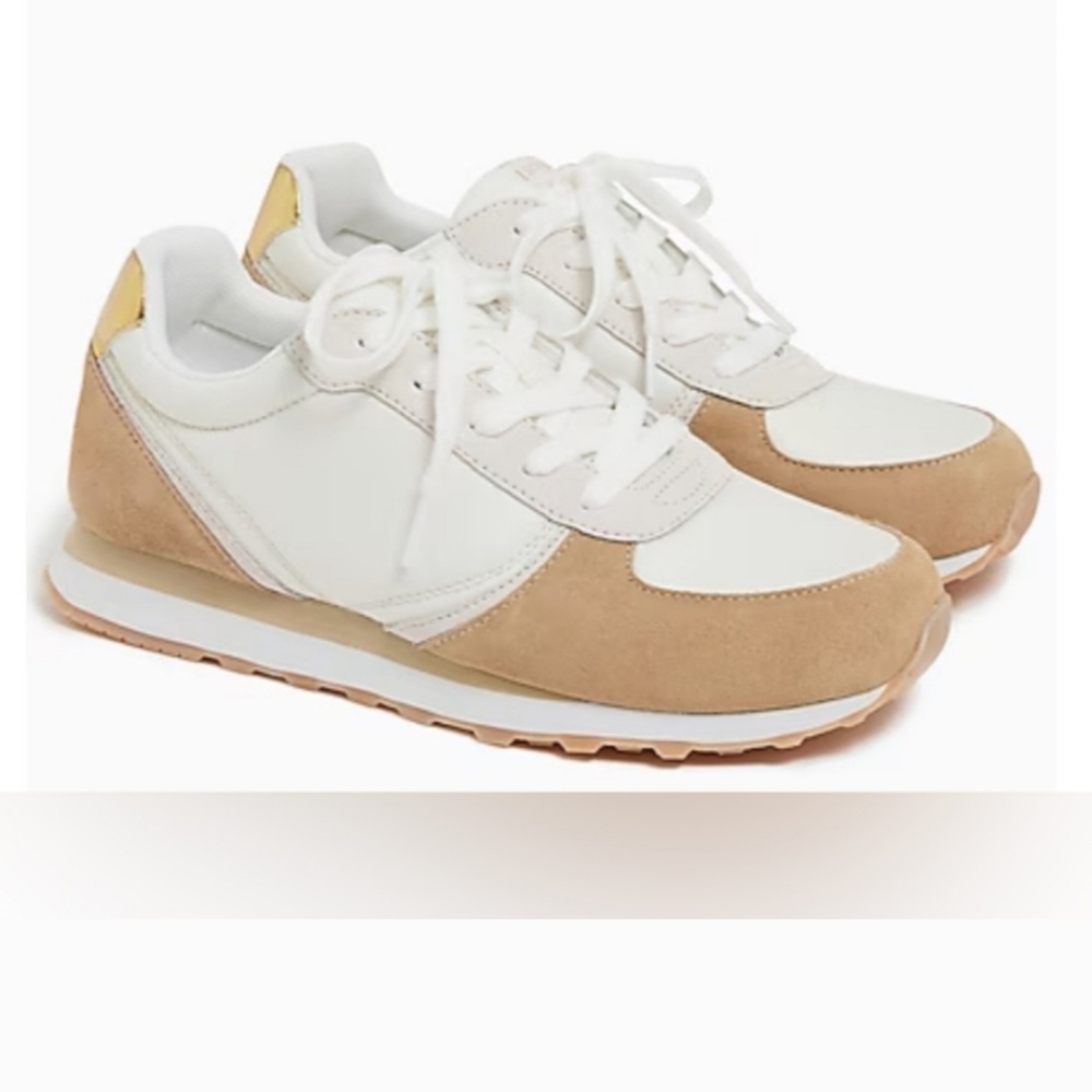 J. Crew Factory White and Tan Sneakers Size 10